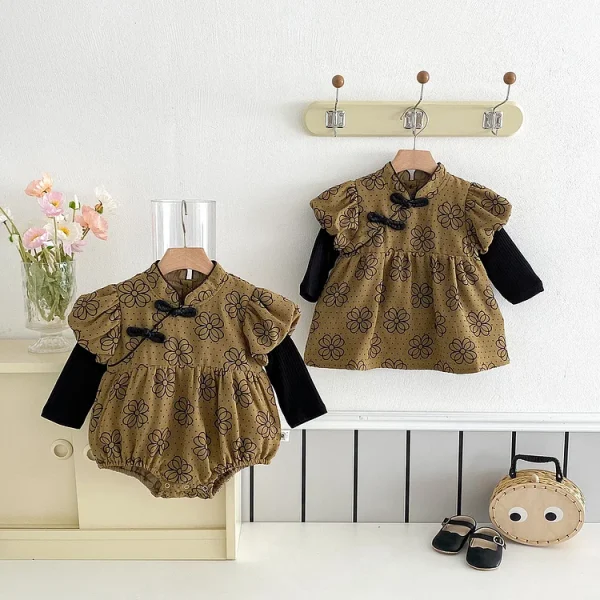 [66-100cm] 花柄 ロンパース OR ワンピース