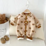 [66-90cm] ボア 熊プリント オールインワン - Image 4