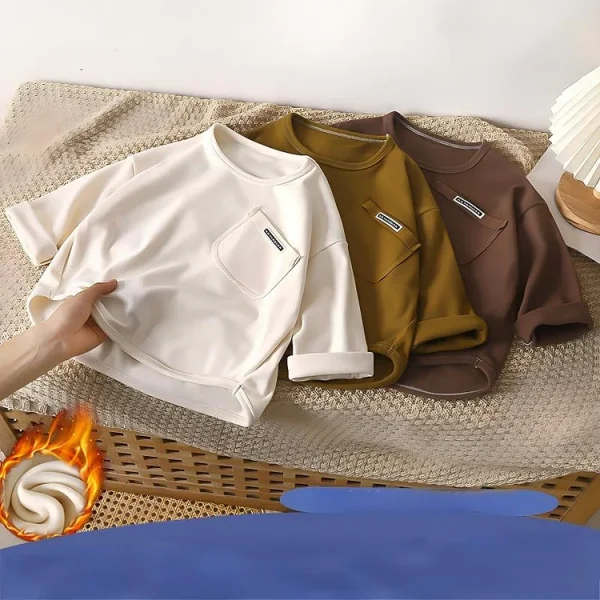 [80-150cm]Tシャツ ポケット付き ルーズ 着心地良い 長袖 トップス