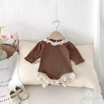 [66-90cm] レース襟リブ ロンパース - Image 6