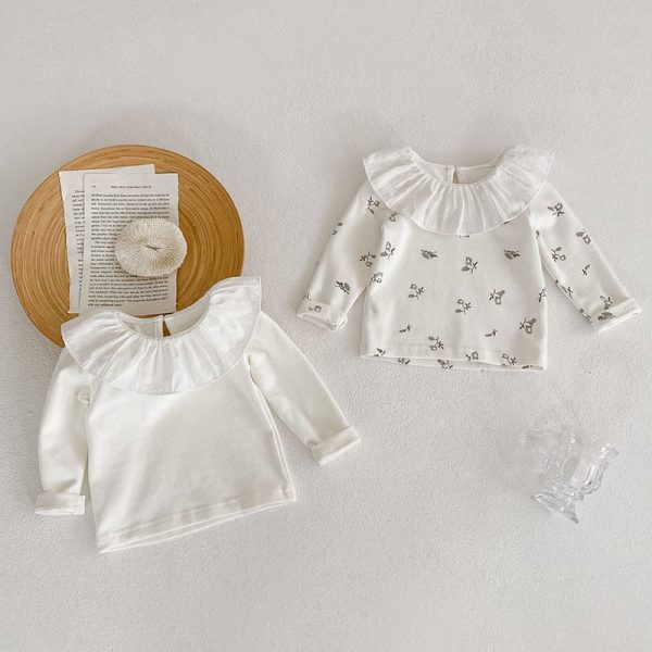 [66-90cm]インナーシャツ フリル襟 ロングスリーブ おしゃれ 肌に優しい トップス