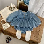 [66-90cm] フリルデニム ロンパース - Image 8