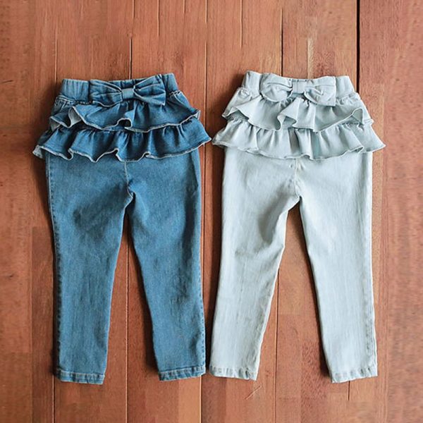 [90-150cm]デニムパンツ フリル付き 7分丈 カジュアル 履きやすい ボトムス