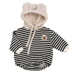 [66-90cm] 熊デザイン ボーダー ロンパース - Image 7