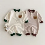 [66-100cm] 熊柄ワッフル オールインワン