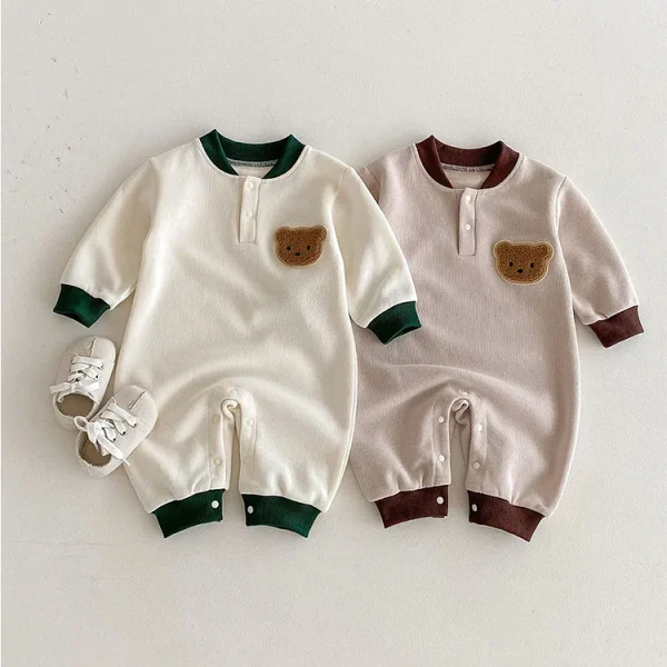 [66-100cm] 熊柄ワッフル オールインワン