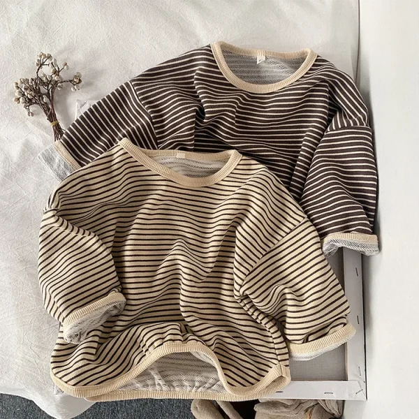 [80-130cm]Tシャツ 韓国風 ボーダー 着心地良い 合わせやすい トップス