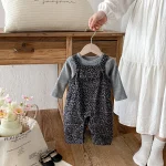 [66-90cm]セットアップ レオパード サロペット カジュアル 長袖Tシャツ - Image 2