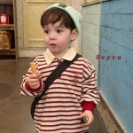 [90-140cm]ボーダー柄 POLOネックトップス - Image 3