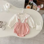 [66-100cm] 丸襟 小花柄 トップス & サロペット ロンパース - Image 3