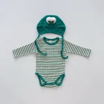 [66-90cm]帽子付き 目デザインボーダー ロンパース - Image 11