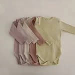 [66-90cm] 韓国風 シンプル リブ ロンパース