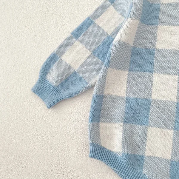 [66-90cm]ロンパース チェック柄 ニット 可愛い ベビー服