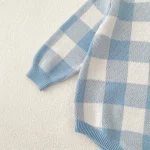 [66-90cm] チェック柄 ニット ロンパース - Image 3