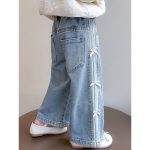 [90-140cm]リボン付き デニム ロングパンツ - Image 11