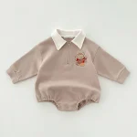 [66-90cm]熊柄ポロ ロンパース - Image 3