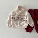 [80-130cm] 鹿柄 ボア付き トップス - Image 3