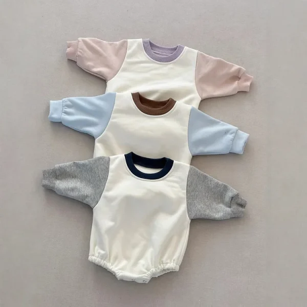 [59-100cm]ロンパース カラー 切り替え シンプル 着心地良い ベビー服