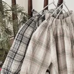 [66-90cm] フリル襟 チェック トップス - Image 9