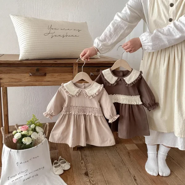 [73-110cm]ワンピース 丸襟 フリル 着心地良い 女の子