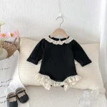 [66-90cm] レース襟リブ ロンパース - Image 8