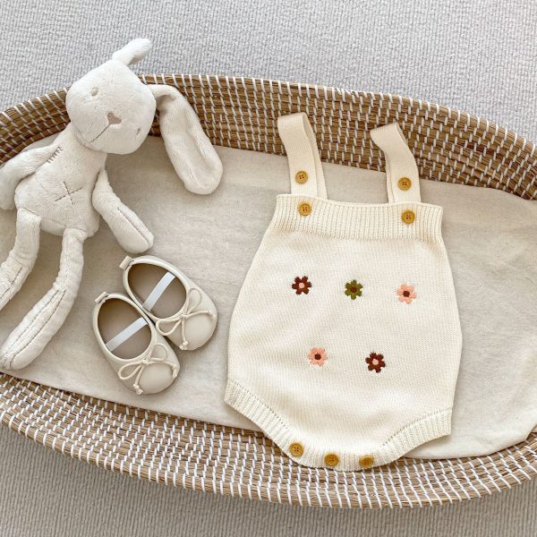 [66-90cm]サロペットorカーディガン ニット クリーム フラワー ベビー服