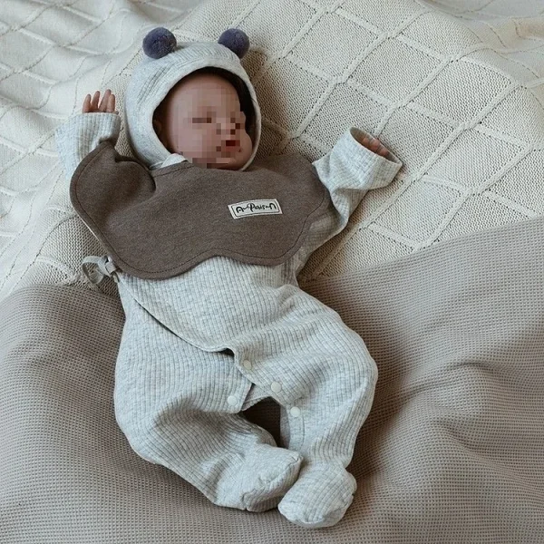 [59-80cm] 帽子付き 涎掛け ロンパース 3点セット