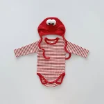 [66-90cm]帽子付き 目デザインボーダー ロンパース - Image 9