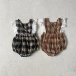 [66-90cm]チェック柄 ロンパース - Image 5