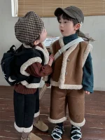 [80-140cm] フェイクムートン ボア ベスト - Image 5