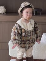 [66-90cm]レトロ チェック 暖かい ロンパース - Image 6