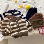 [66-90cm] ボーダー ニット カーディガン&パンツ セット - Image 7