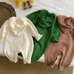 [66-90cm] フーディ熊柄 オールインワン - Image 4