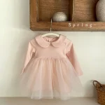 [73-100cm]ロンパース 丸襟 チュール リボン おしゃれ - Image 7