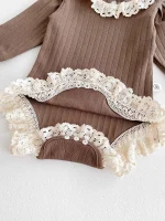 [66-90cm] レース襟リブ ロンパース - Image 2