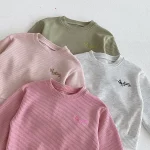 [80-130cm]セットアップ 英字刺繡 ワッフル シンプル 子供服 - Image 3