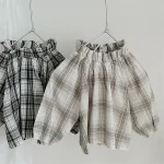 [66-90cm] フリル襟 チェック トップス - Image 3