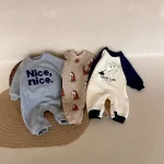 [66-100cm] 英字プリント ボア付き オールインワン - Image 2