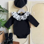 [66-90cm] フラワー襟 ロンパース - Image 3