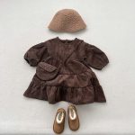 [80-130cm] INS映え レトロ コーデュロイ ワンピース