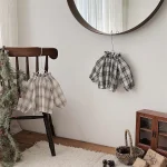 [66-90cm] フリル襟 チェック トップス - Image 2