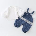 [66-100cm]サロペット&ブラウス デニム ドット 可愛い 人気