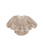 [66-90cm] 小花柄 リネン ロンパース - Image 8