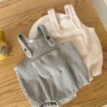 [65-90cm]サロペットロンパース&帽子 ストライプ編み シンプル 定番 - Image 7