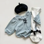 [66-90cm] リボン フリル襟 ロンパース - Image 12