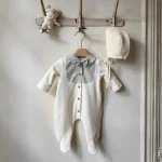 [66-90cm] ボーダー リボン オールインワン