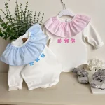 [66-90cm]ロンパース フラワー フリル襟 おしゃれ ベビー服 - Image 3