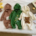 [66-90cm] フーディ熊柄 オールインワン - Image 13