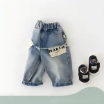 [73-110cm]デニム パンツ 英字柄 カジュアル 履きやすい ボトムス