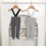 [73-100cm] ボーダー サロペット タイツ - Image 5